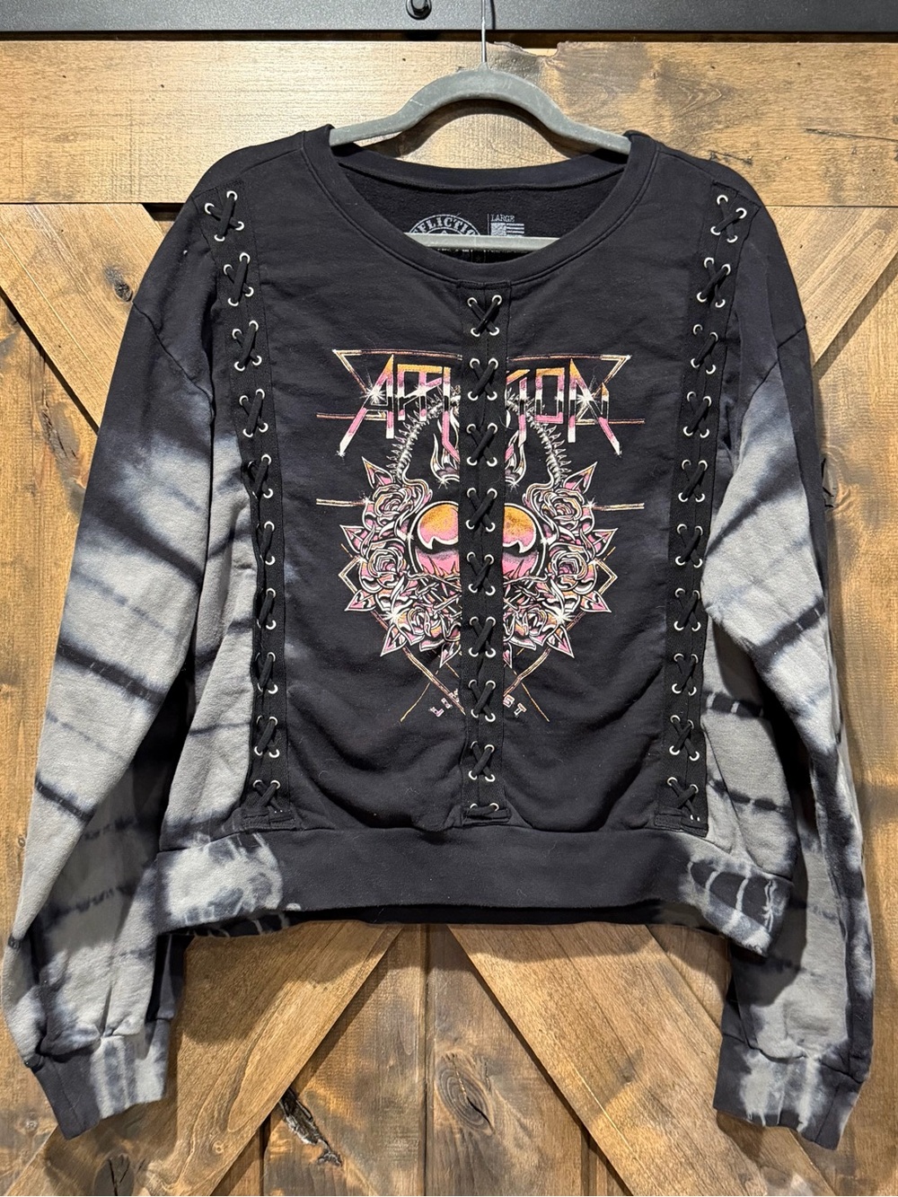 Affliction Black Chromium Sacred Hearts Crewneck Sweatshirt Sz L